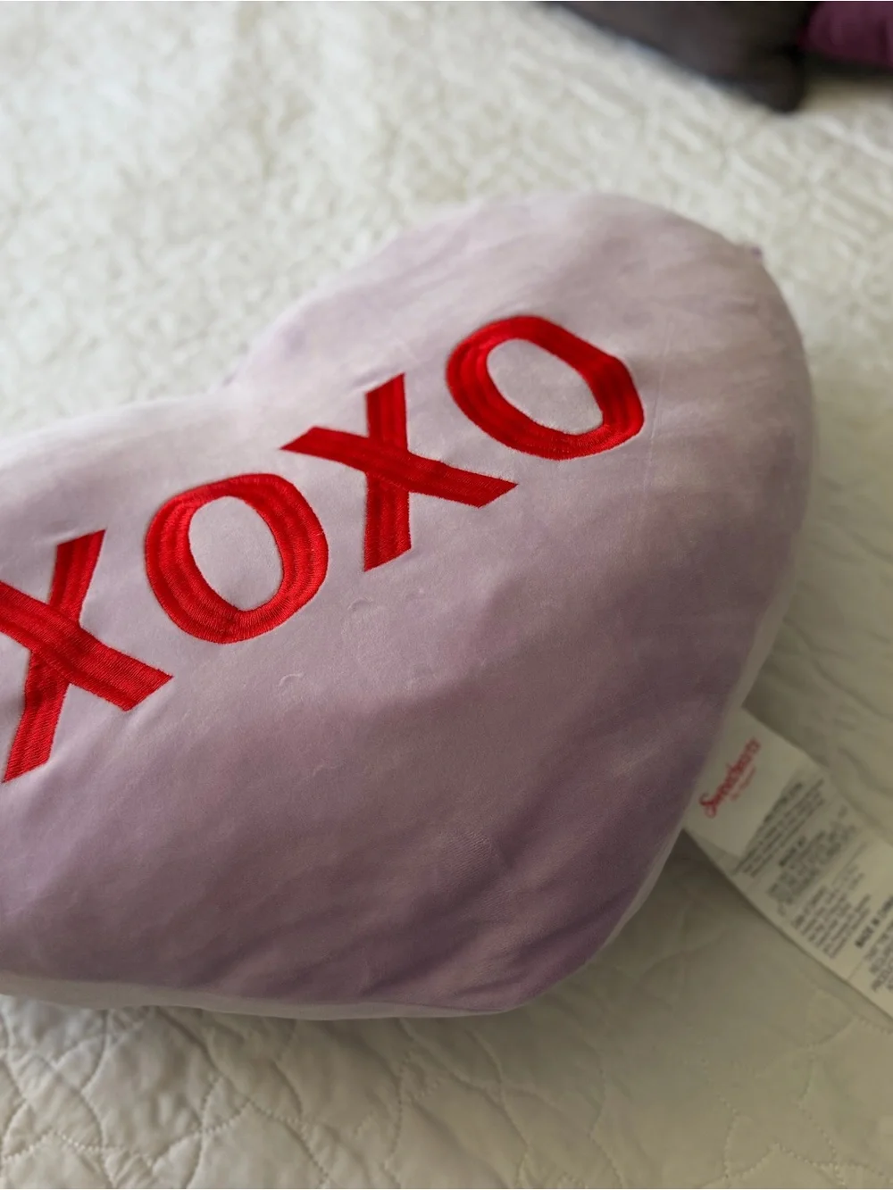 XOXO Lavender Heart-Shaped Velvet Accent Pillow